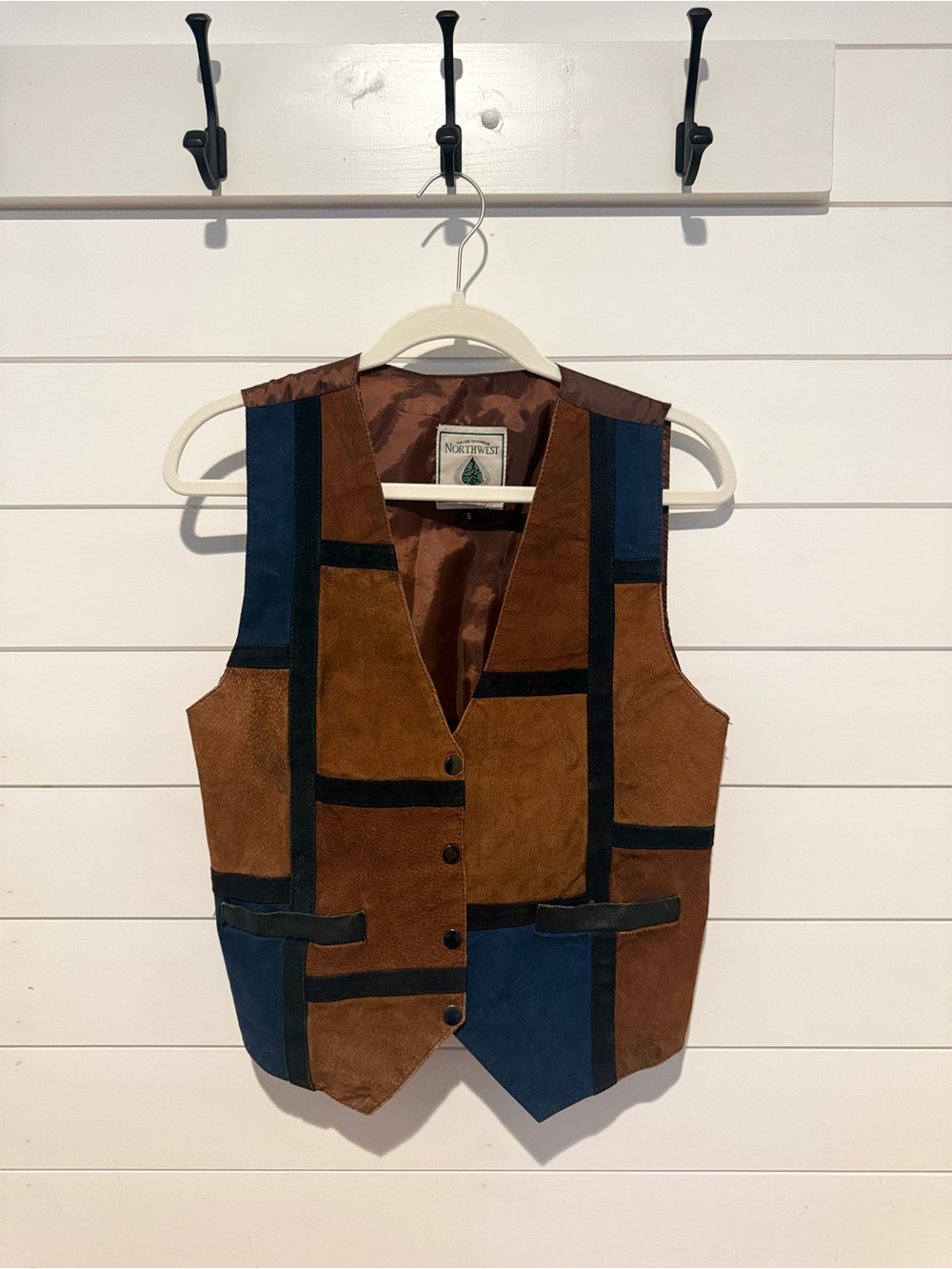Vintage 90’s Northwest Territory Suede Patchwork Vest Western Retro Size S